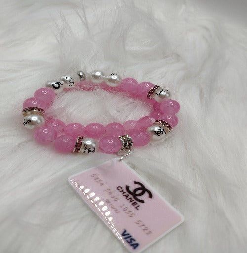 Designer Pink Credit Card Stretch Bracelet