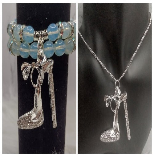 Designer Charm Necklace & Stretch Bracelet Set