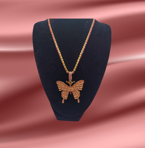 Butterfly Hip Hop Bling Necklace (17in)