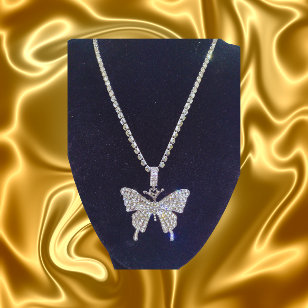 Butterfly Hip Hop Bling Necklace (17in)