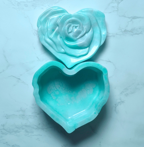 Handmade custom rose resin jar with sculpted floral design and glossy finish