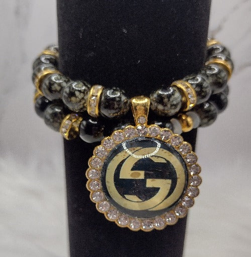 Designer Bling Big Charm Stretch Bracelet