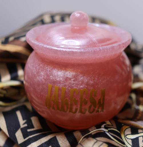 Decorative handmade resin jar with lid in deep purple color