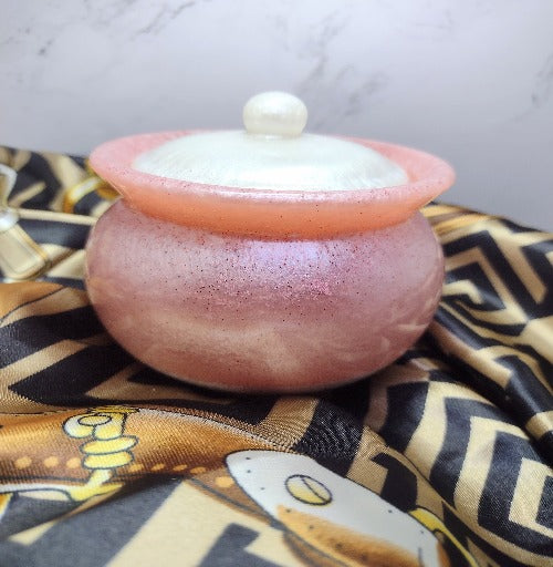 Decorative handmade pink jar with  white lid 