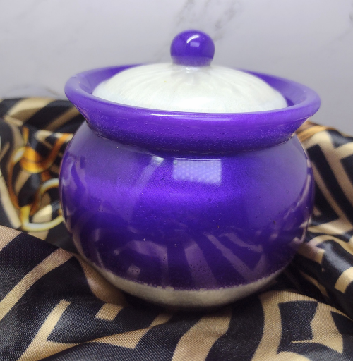 Decorative handmade resin jar with lid in deep purple color